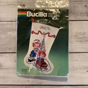 Bucilla Christmas Stocking Raggedy Ann Andy Sleighride Counted Cross Stitch VTG‎